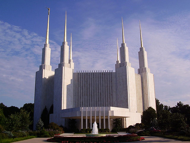 LDS Church, Kensington, MD- In 2006, we blasted, primed and gilded the panels cladding the spires and re-gilded the sculpture of the Angel Moroni from a crane basket at over 250’ in the air. A total of over 4,500 Sf of 23.75 KT gold leaf was applied.